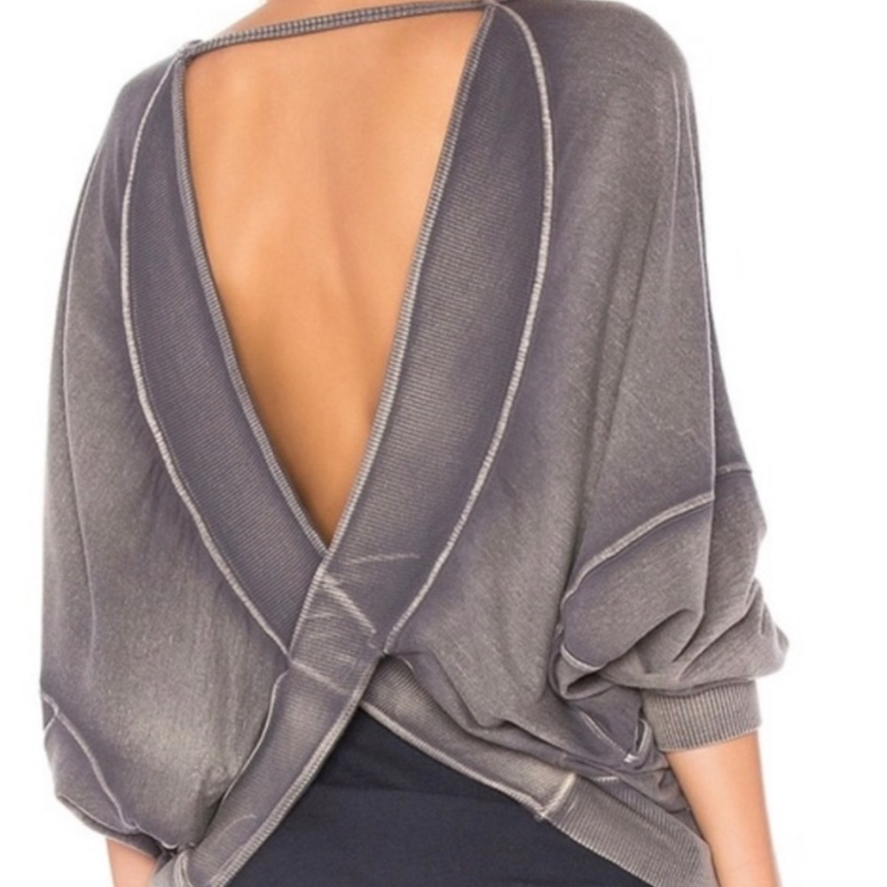 Free People Gray Open-Back Sweatshirt